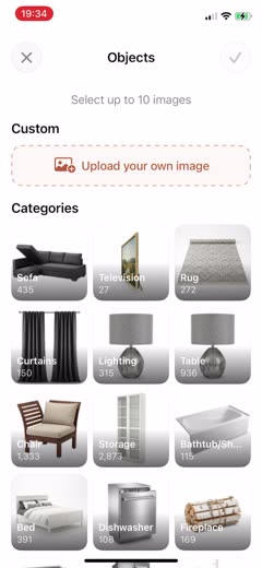 CamPlan catalog of photo tiles per category with item counts