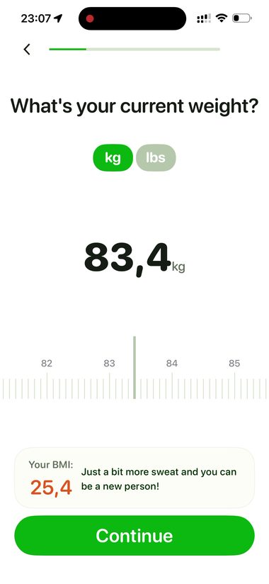 Weight ruler with the BMI recalculated live under it