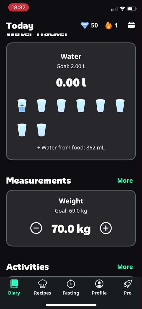 Water tracker in YaZio